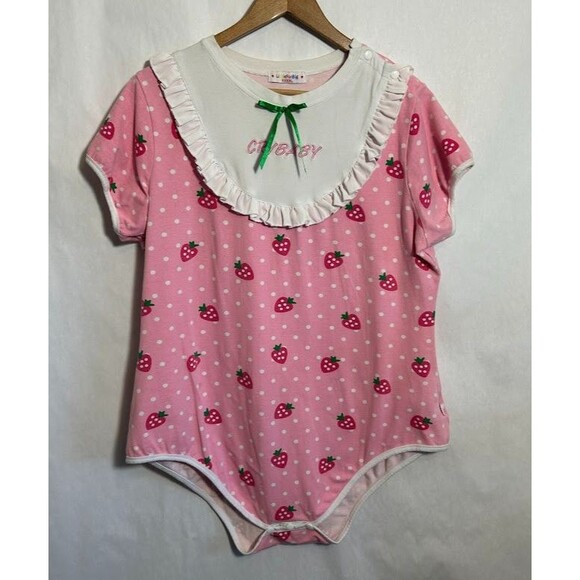 Little For Bigs Bodysuit XXXXL Strawberry Crybaby Pink Collar DDLG - Picture 2 of 10
